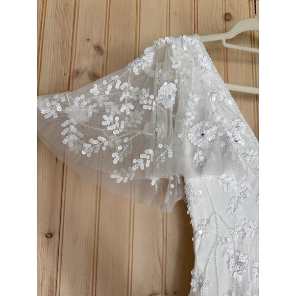 NWT Lulus Safiya White Sequin Flutter Sleeve Maxi Dress Wedding Bridal Bride S - Picture 7 of 14